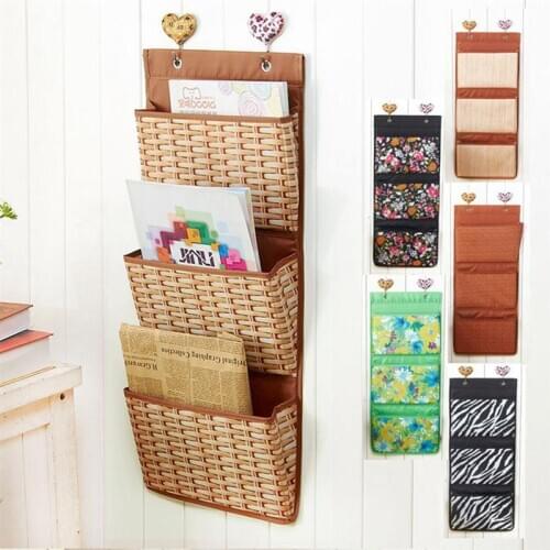 3 Pockets File Hanging Organizer Wall Mount Storage Organizer Basket Door Back Book Sundries Storage Basket for Home