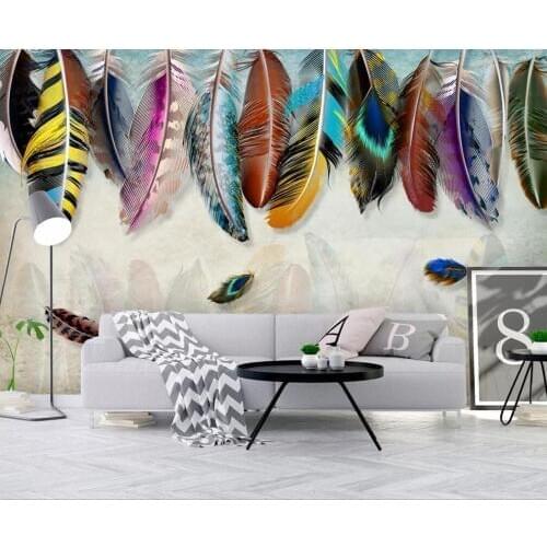 Custom 3D mural wallpaper American minimalist fashion colorful hand-painted feather texture art wall