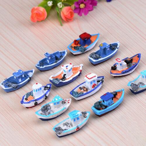 Seaside Fishing Boat Toys Miniature Mini Boat Model Fishing Ship Toy DIY Craft Home Tabletop Decoration