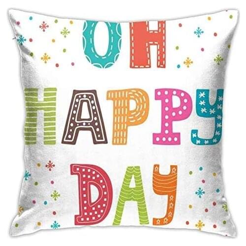 Pooizsdzzz Personalized Abraction Doodle Colorful Typography Oh Happy Day Quote with Dots and Snowfke Images Decorative Pillow