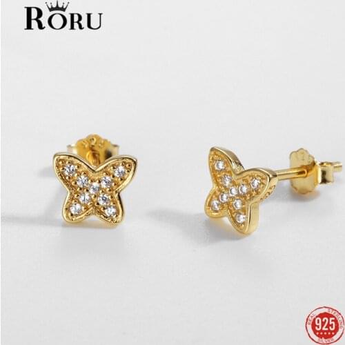 Real 925 Sterling Silver Earrings Butterfly Zircon Gold Ear Jewelry Exquisite Luxury Gift for Women Stud Earrings