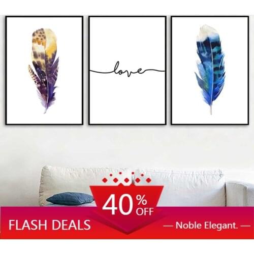 Christmas Canvas Painting Blue Purple Feather Love Quotes Wall Art Nordic Posters And Pictures For Living Room Kids Home Decor