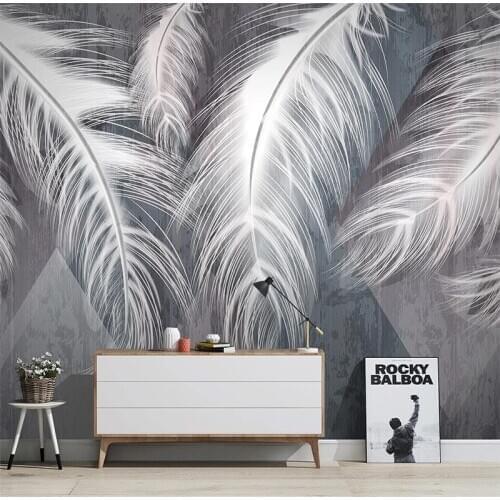 Custom Self-Adhesive Wallpaper Modern Nordic Beautiful White Feather Photo Wall Mural Living Room TV Sofa Bedroom Wall Stickers