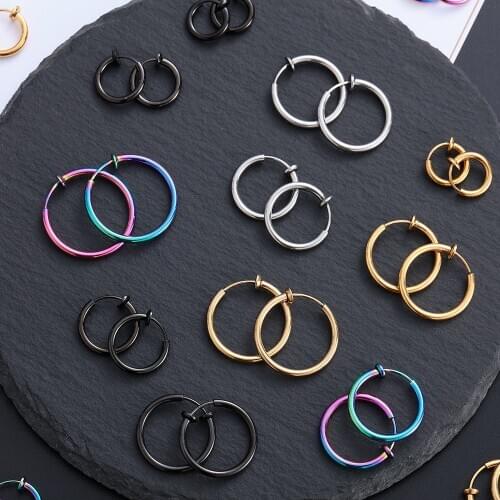 1Pair 8-20mm No Piercing Retractable Earrings Cuff Earrings Men Women Stainless Steel Classic Hip-hop Hoop Earrings Fashion Gift