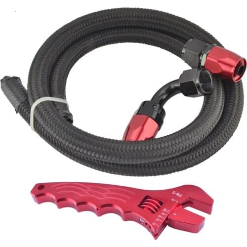 SPEEDWOW AN4 Swivel Hose End 0 90 Degree Fittings+1M Nylon Stainless Steel Braided Fuel Hose Line+Adjustable Spanner