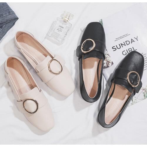 Fashion Buckle Loafers Women Casual Shoes Slip-on PU Ladies Office Shoes Big Size 43 Comfortable Women Boat Shoes