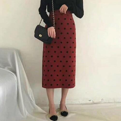 Women Bodycon Long Skirt Faldas Jupe Femme Saia Dots Print Women Sexy Pencil Skirt Autumn Women Skirts High Waist Knitting