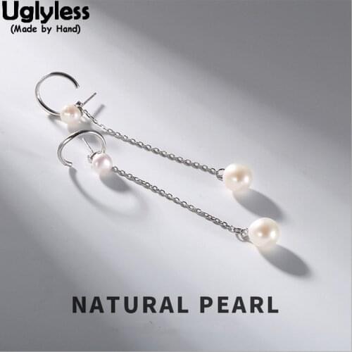 Uglyless Personalized Detachable Dual Use Long Earrings for Women Elegant Nature Pearls Studs 100% Real Solid 925 Silver Jewelry