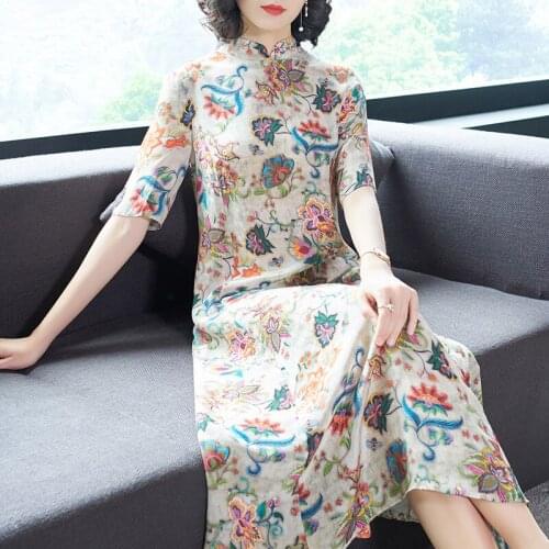 Spring 200% Real Silk Summer Floral Dress Elegant Vintage Long Dresses for Women Clothes Vestidos Mujer P2526 KJ5695