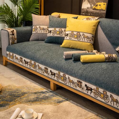 1PCS Chenille Sofa Cover Horse carriage Lace Pattern Nonslip Sofa Cushion Chinese style Autumn Towel Cover Universal Pillow case