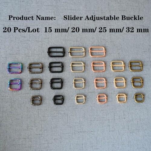 20 Pcs/Lot 15mm 20mm 25mm 32mm Metal Slides Tri-Glides Wire-Formed Roller Pin Buckles Strap Slider Adjuster Accessories SAB595