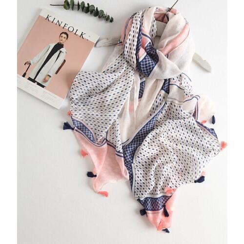 2018 Fashion Women Dot And Anchor Print Tassel Scarf Cotton Voile Long Geometry Pattern Shawls Wrap Hijab Muffler Free Shipping