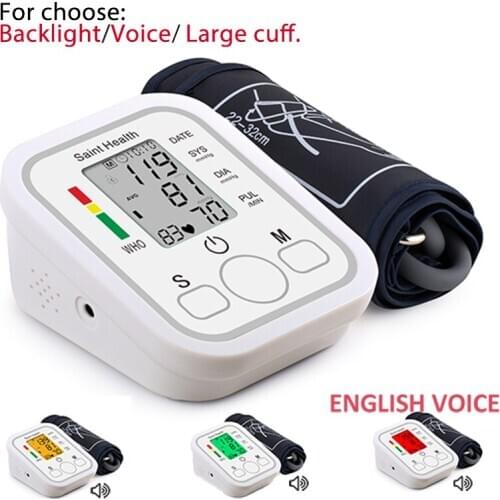 English Voice LCD Portable Digital Upper Arm Blood Pressure Monitor Heartbeat Test Health Care BP Tonometer Heart Rate Monitor