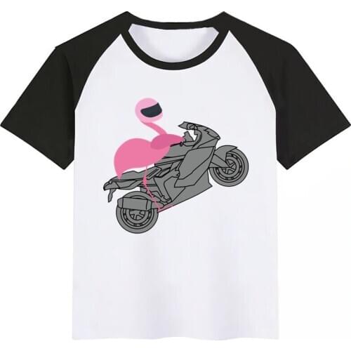 Motorcycle Flamingo New Summer Print Children T-shirt Short Sleeve O-neck T Shirt Baby Gilrs Casual Tshirt Kids Clothing