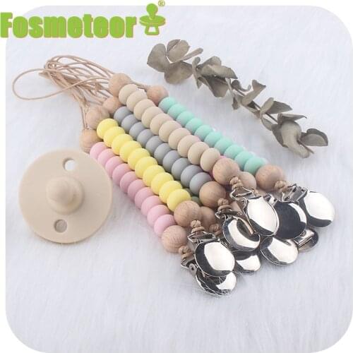 Fosmeteor Baby Pacifier Clip Stainless Steel Baby Teether Creative Comfort Silicone Abacus Beads Pacifier Anti-drop Chain