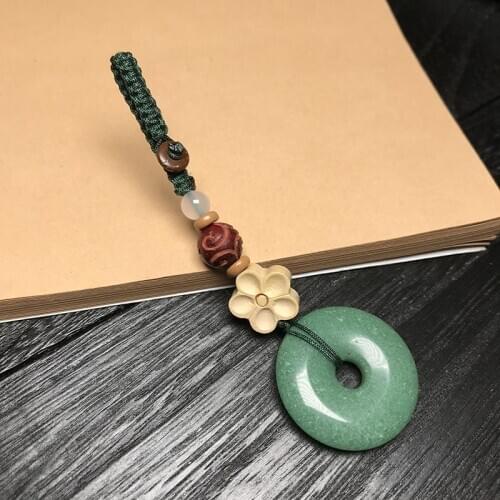 Ethnic Carved Gourd Goldfish Round Pendant Keychain for Women Bodhi Lotus Key Ring Holder Spiritual Meditation Jewelry