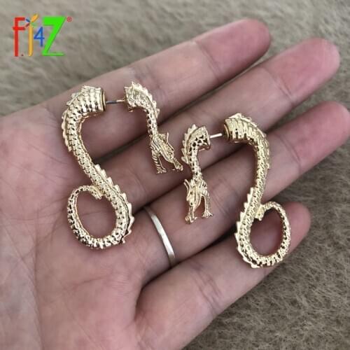 F.J4Z Hot Sale Chinese Dragon Earrings Trendy Alloy Vivid Dragon Piercing Earrings Lady Party Earring Gifts Dropship