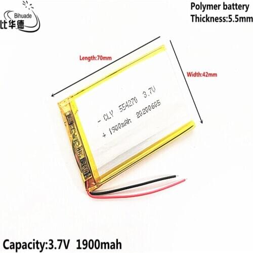 Good Qulity 3.7V,1900mAH 554270 Polymer lithium ion / Li-ion battery for tablet pc BANK,GPS,mp3,mp4
