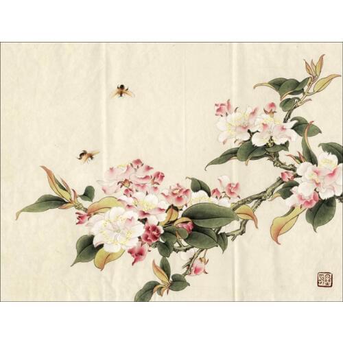 Chinese classical bees peach blossom scenery oil painting canvas printings printed on canvas home wall art decoration picture