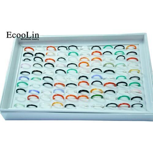50Pcs EcooLin Jewelry Multicolor Carnelian Agatee Women Girls Thin Rings Lots Mixed Colors Bulk Packs LR4021