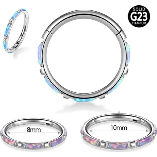 1Pc 20G 8-10mm Nose Body Jewelry with Opal Implant Grade ASTM F136 Titanium Septum Piercing Ring Clicker Body Jewelry Men