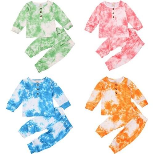 Infant Newborn Baby Girls Boys Spring Autumn Tie Dye Print Clothes Sets Long Sleeve T-shirts + Pants Toddler Sleepwear Outfits