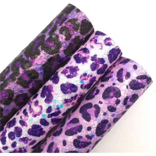 LEOsyntheticoDIY Purple Leopard Chunky Glitter Vinyl Fabric Sheet Felt Backing Synthetic Leather Faux Vinil DIY A4 SIZE R174A