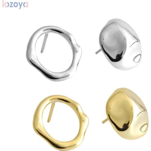 Lozoya 925 Sterling Silver Gold Plain Big Luxury Women Circle Stud Earring Irregular Fine Jewelry Rock Punk Party Jewelry Gift
