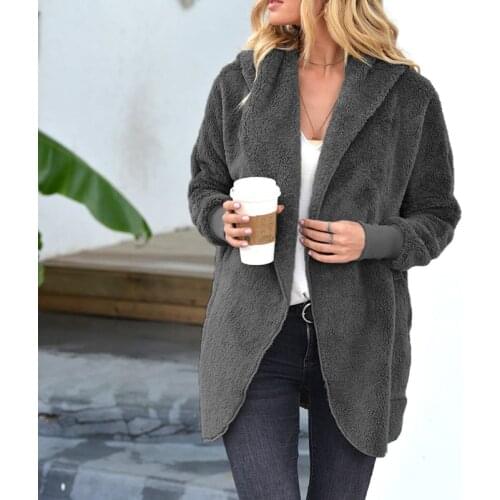 Fashion Women Long Sleeve Lapel OverCoats Autumn Winter Loose Long Cardigan Coat Solid Ladies Warm Hooded Jackets
