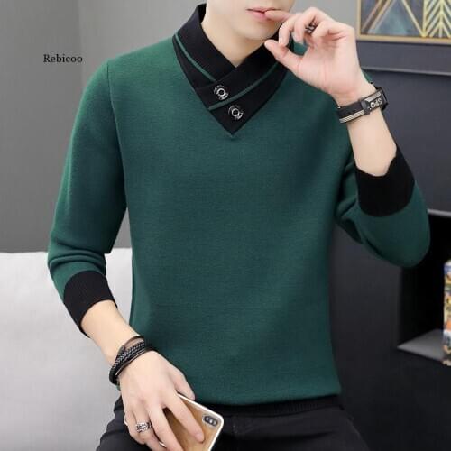 Men Autumn V-Neck Pullover Sweater Mens Slim Fit Knitted Pullovers Mens Clothing Knitted Sweaters Pullover Homme