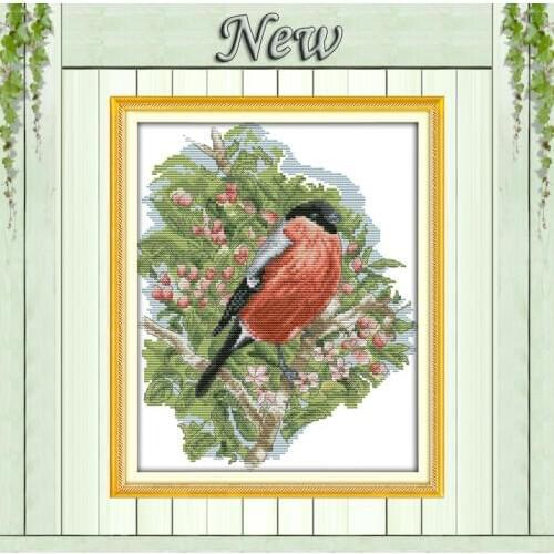 Bullfinch animal bird and flower Painting Counted Print on the canvas DMC 14CT 11CT Cross Stitch Needlework Kits Embroidery Sets