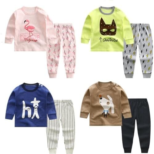 New 2020 Kids Boys Cotton Pajama Sets Cartoon Print O-Neck Cute T-Shirt Tops with Pants Baby Girls Children Autumn Clothing Sets