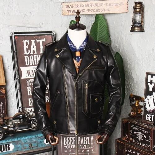 2021 new genuine leather clothes mens uncoated horse skin Lapel locomotive leather jacket cable-stayed slim fit short coat
