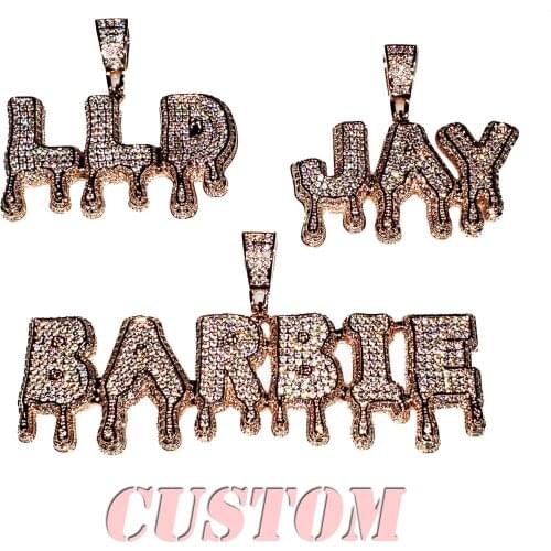 New Arrival Personalized Hip Hop Custom Names Necklace Iced Out Bling Bling Zirconia Drips Letter Pendant Necklace