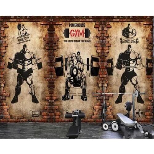 Beibehang Wallpaper 3d nostalgic brick wall retro sports fitness club weightlifting bar restaurant decoration background wall