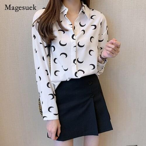 Autumn Korean White Long Sleeve Shirts Loose Fashion Turn-down Collar 2021 New Women Print Shirts Womens Tops and Blouses 10428