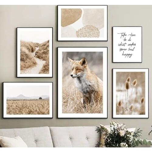 Autumn Fox Reed Flower Grass Sand Quotes Wall Art Canvas Painting Nordic Posters And Prints Wall Pictures For Living Room Decor