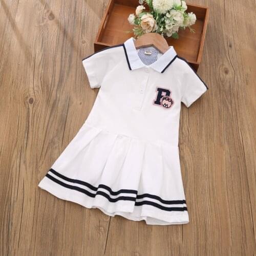 2-8Y Baby Girls Summer Dress Princess Turn Collar Striped Bear Kids Party Dresses for Girls Clothes Vestido Toddler Kids Dress