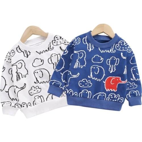 Baby Boy Casual Vitality Sweater Long Sleeve Cotton Tops Kids Cartoon Elephant Print Clothes Children Outerwear Pullover Jacket