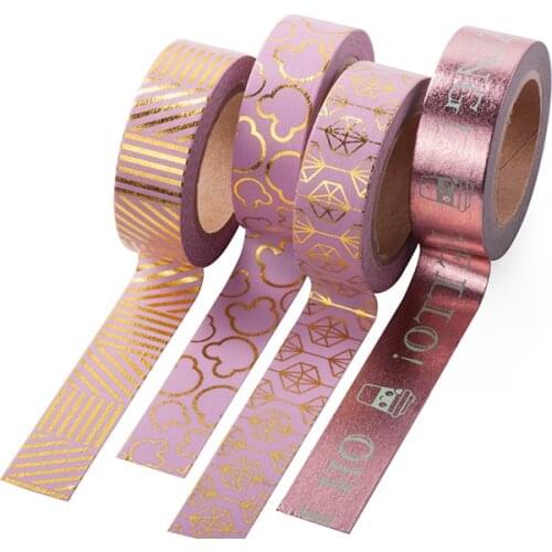 Scrapbooking Supplies Gold Foil Printing Stickers Wedding Party Decor Washi Adhesive Tape DIY Crafts Stationery Masking Tape