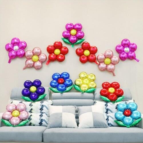 Five Petal Flower Green Leaf Flower Round 18 Inch Aluminum Balloon Wedding Holiday Party Decoration