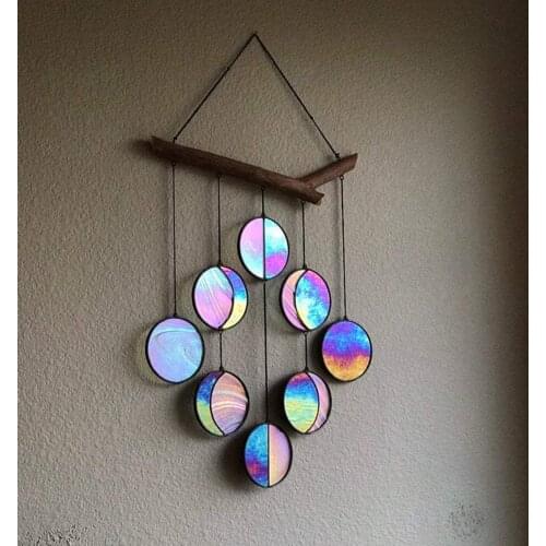 Rainbow Moon Phase Wall Decoration Indoor Moon Phase Colored Glass Home Art Decoration For Living Room Bedroom Pendant