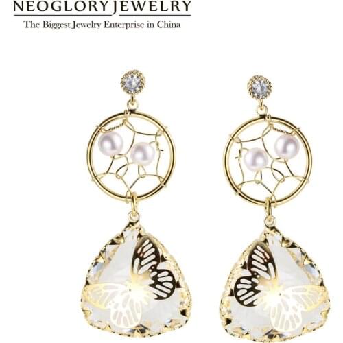 NEOGLORY Butterfly With Crystal & Pearls Drop Earrings For Women 2020 Statement Gifts for Girlfriend Office Lady