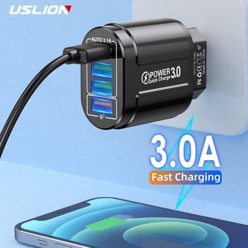 USLION 3A Fast Charger For iPhone 12 11 4 Port 48W Wall USB Charger EU/US Plug Adapter for Samsung huawei Mobile Phone Charger