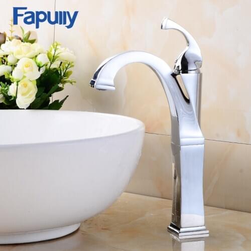 Fapully Designed Basin Faucet Tall Single Handle Chrome Silver Bathroom Sink Faucet 515-22C