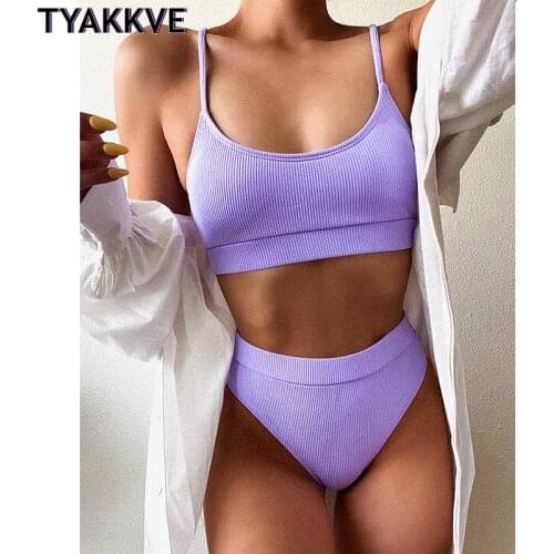 TYAKKVE Push Up Bikinis Set Purple Swimsuit Women High Waist Swimwear Sexy biquini String Strap Beach Wear Summer Bathing Suit