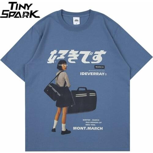 Streetwear T Shirt Hip Hop Harajuku Japanese Style Girl Kanji Print Tshirt Men 2021 Summer Short Sleeve T-Shirt Cotton Tops Tees