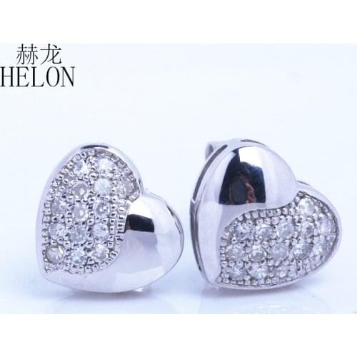 HELON Cute Sweet Heart 925 Sterling Silver Earrings Cubic Zirconia Stud Earrings For Women Anniversary Gifts Women Fine Jewelry