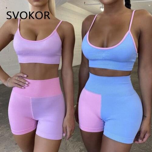 SVOKOR 2Pcs/set Seamless Sports Sets Women Gym Bra and Hight Waist Leggings Push Up Femme Fitness Crop Tops Workout Suit Elastic