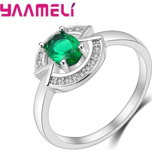 Gorgeous Prong Crystal 925 Sterling Silver Ring Green CZ Fashion Wedding Jewelry Women Engagement Ring Retail Wholesale